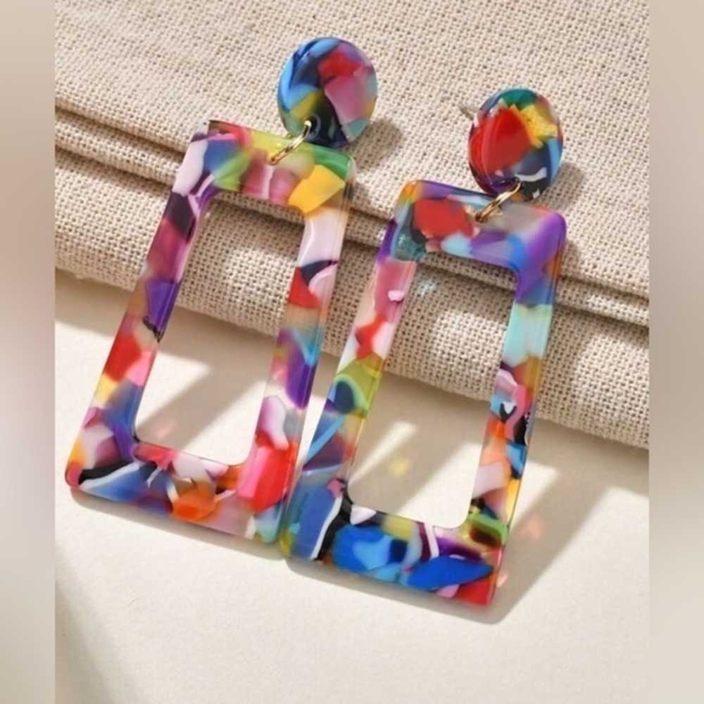 ✨NEW✨ Rainbow 🌈 Colorful Geometric Acrylic Statement Earrings